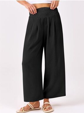 NWT Wide Leg Black Smocked Waist Pants